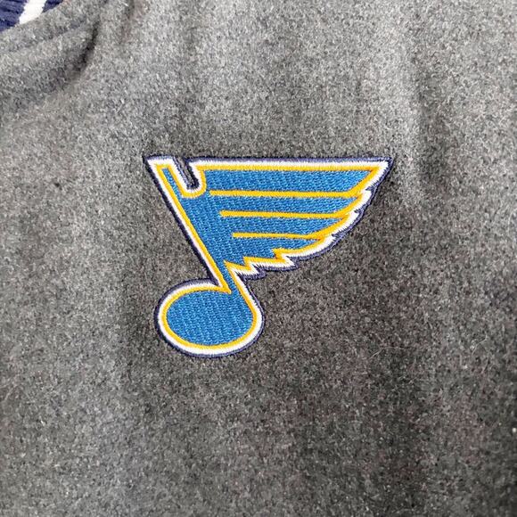 St Louis Blues Hockey Team Letter Jacket Style Youth Gray and Navy Front Snaps - Picture 3 of 12